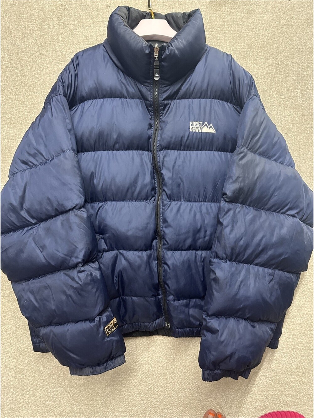 VTG First Down Reversible Puffer Jacket Navy Black Y2K Men’s XXL
